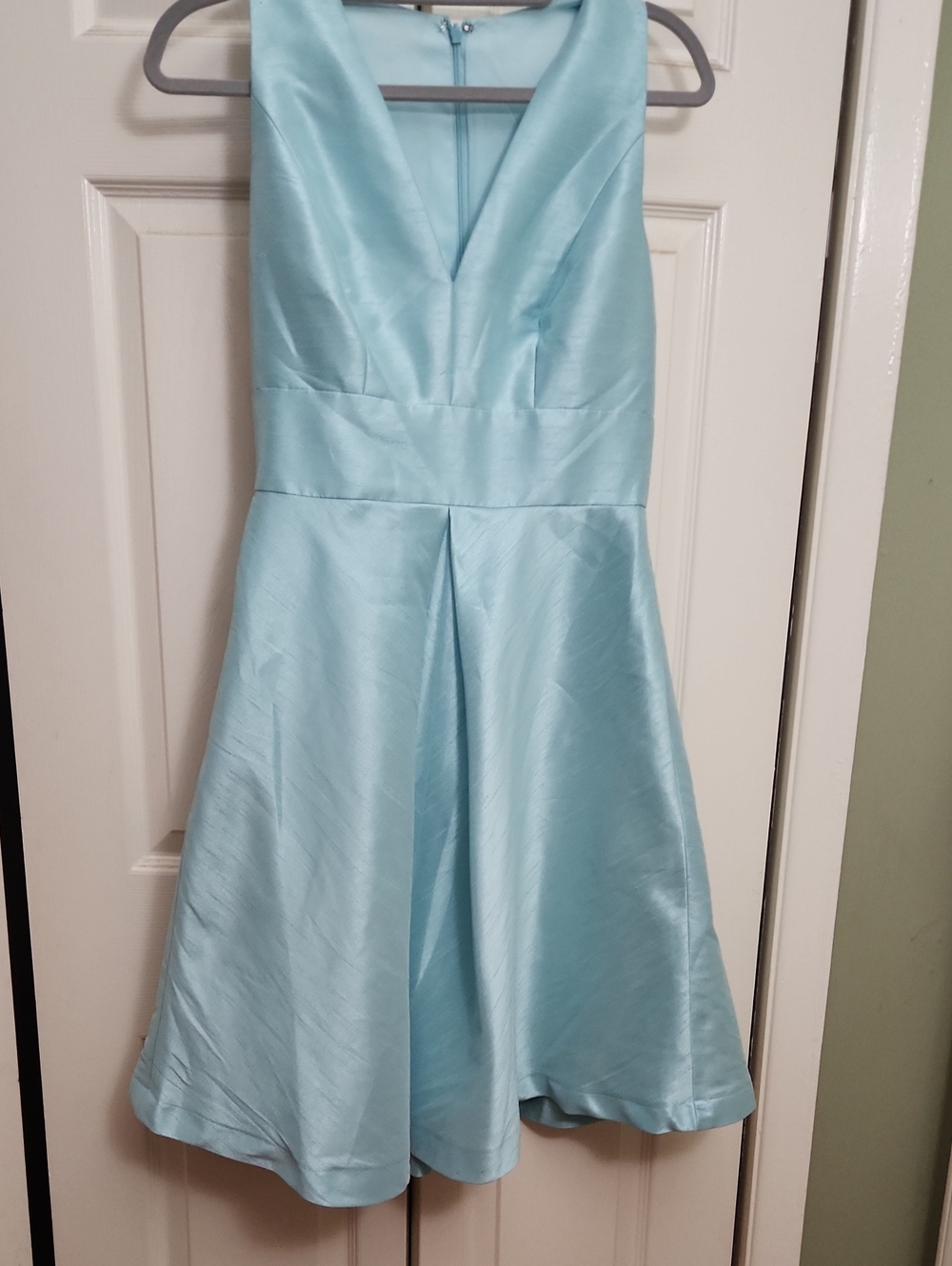 ALFRED SUNG Light Blue Satin Fit-and-Flare Women's Dress
